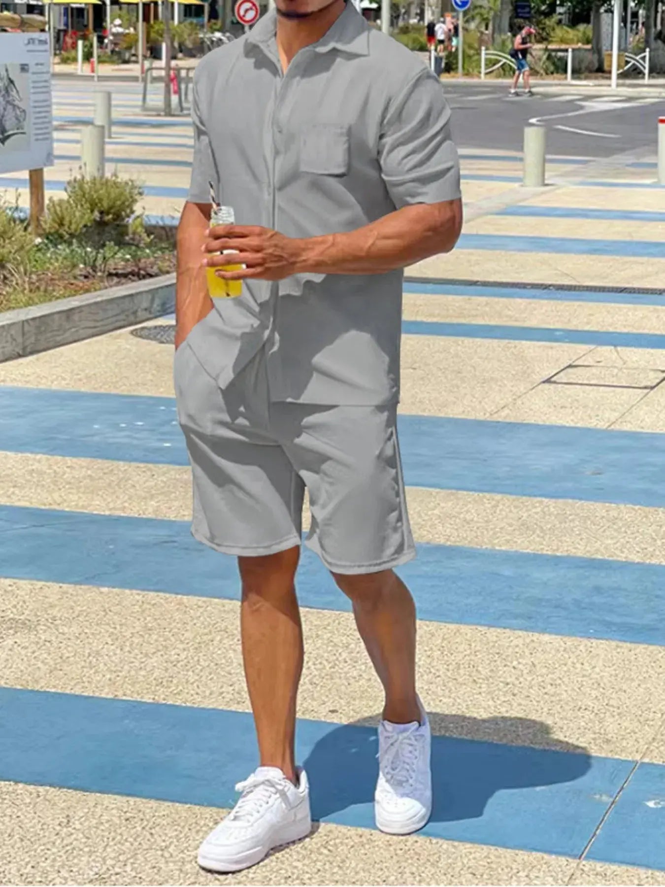 Men's Plus Size Button Up Shirt and Shorts Set - Fresh& Vintage