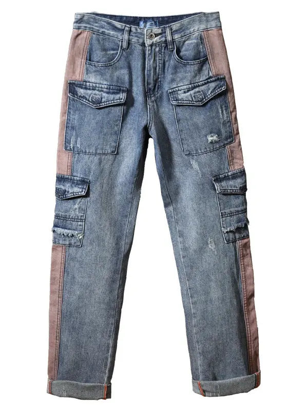 Men's Hip Hop Retro Multi-Pocket Denim Pants