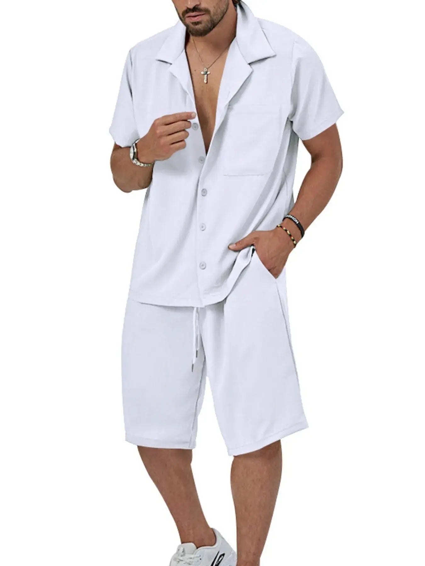 Men's 2-Piece Short Sleeve Shirt & Shorts Set Plus Size Trendsi