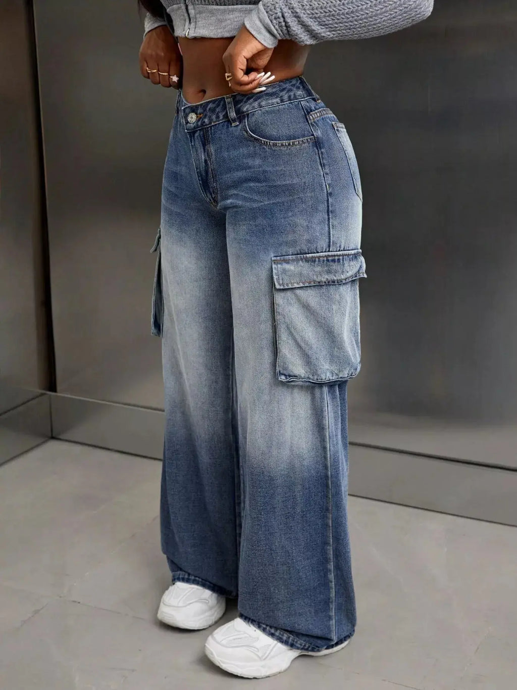 Vintage Wide Leg Cargo Jeans Trendsi