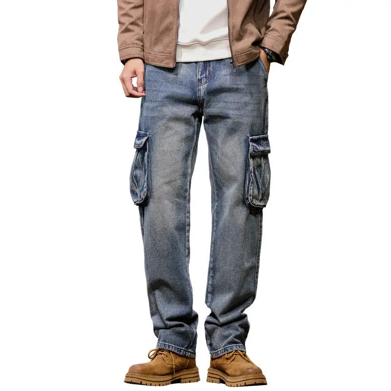 Men's Hip Hop Retro Multi-Pocket Denim Pants