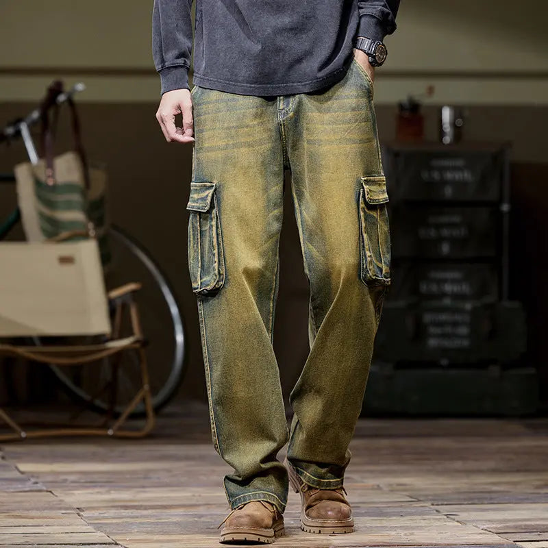 Men's Hip Hop Retro Multi-Pocket Denim Pants