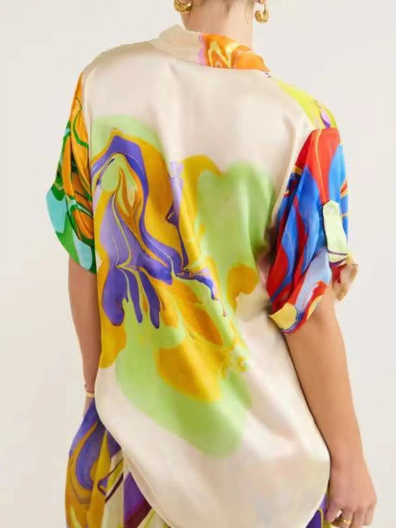 Printed Button Up Shirt and Skirt Set Trendsi