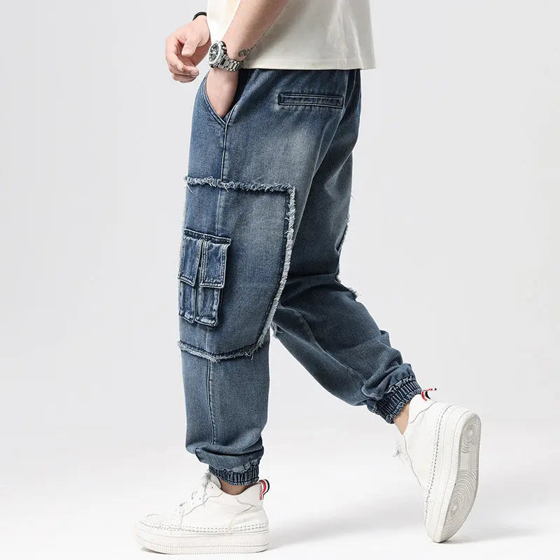 Men's Hip Hop Retro Multi-Pocket Denim Pants