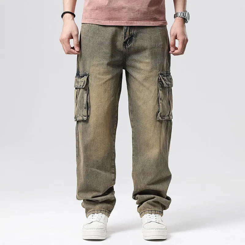 Men's Hip Hop Retro Multi-Pocket Denim Pants