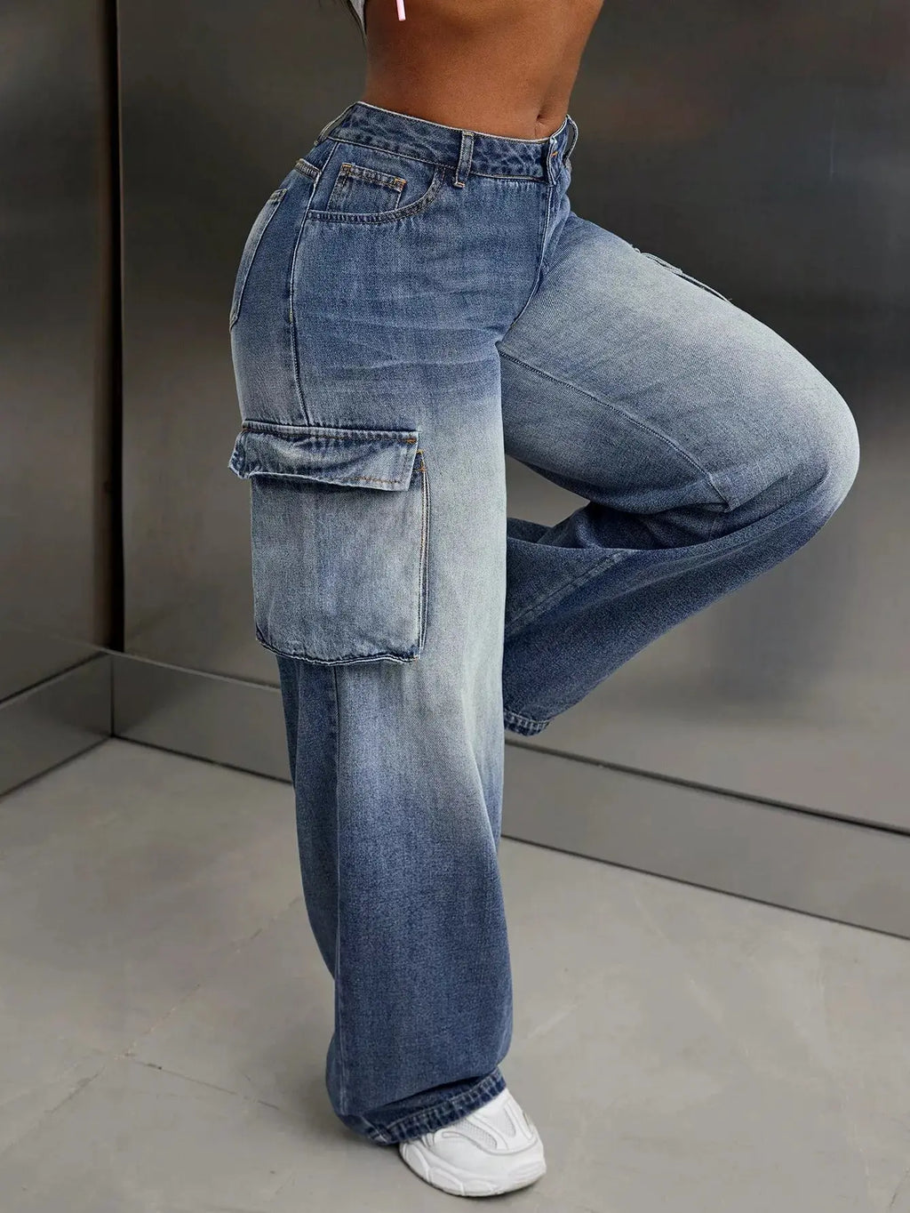 Vintage Wide Leg Cargo Jeans Trendsi