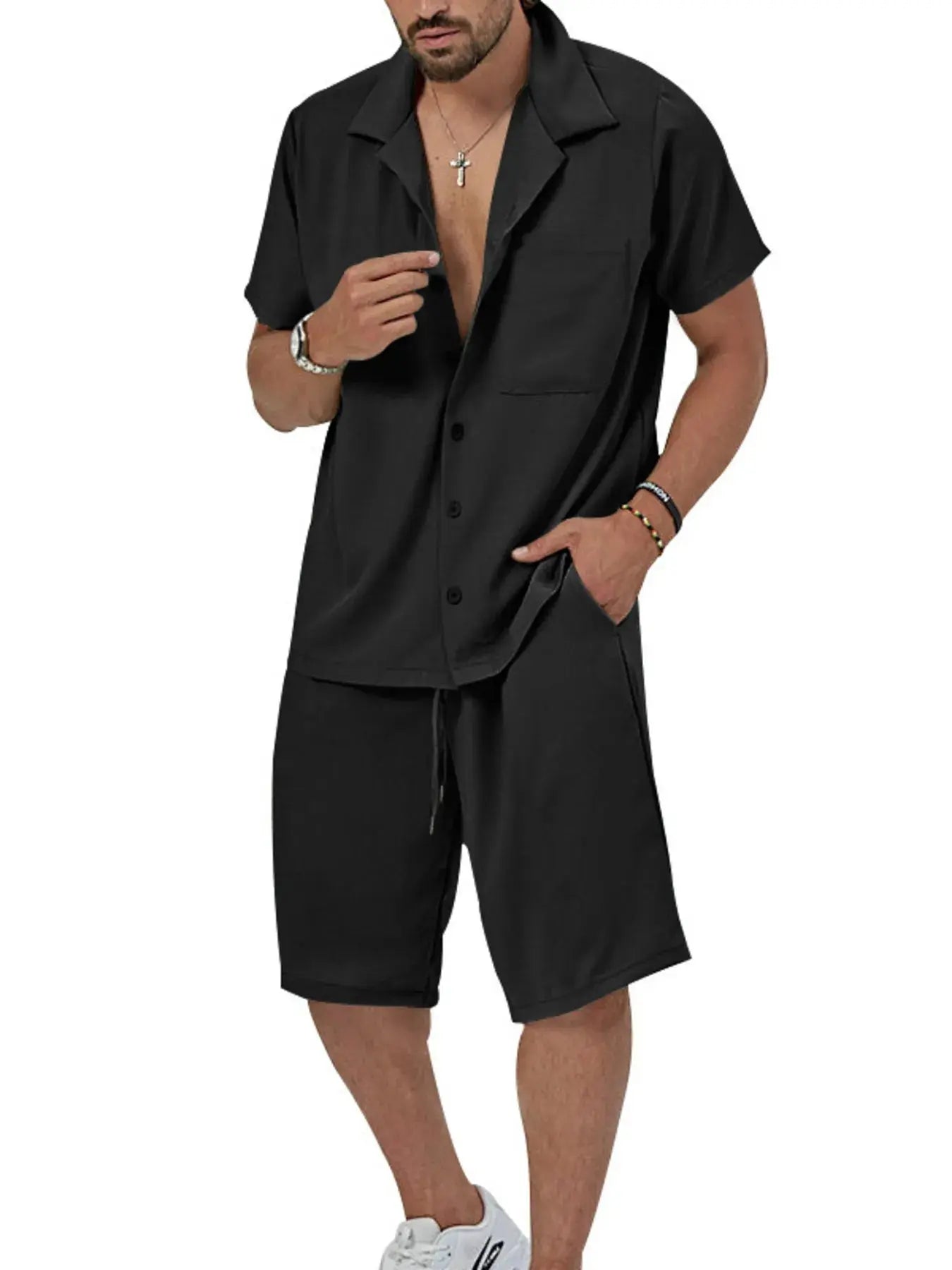 Men's 2-Piece Short Sleeve Shirt & Shorts Set Plus Size Trendsi