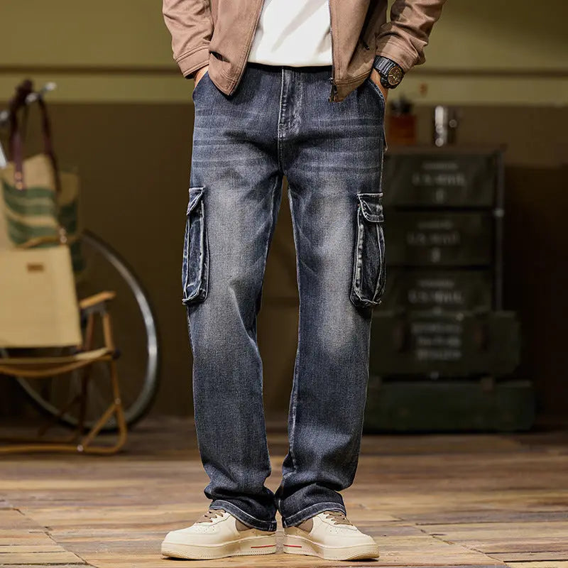 Men's Hip Hop Retro Multi-Pocket Denim Pants