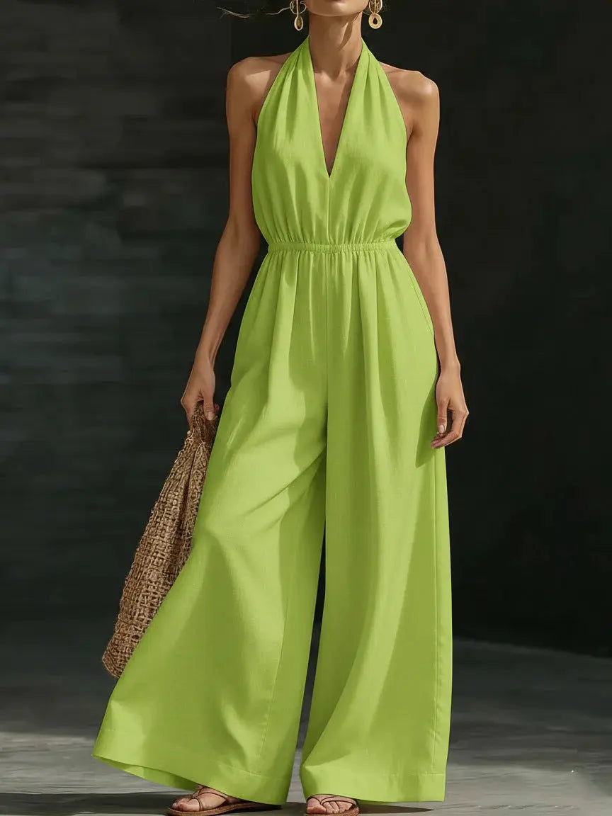 V-neck Halter Jumpsuit For Women - Fresh& Vintage