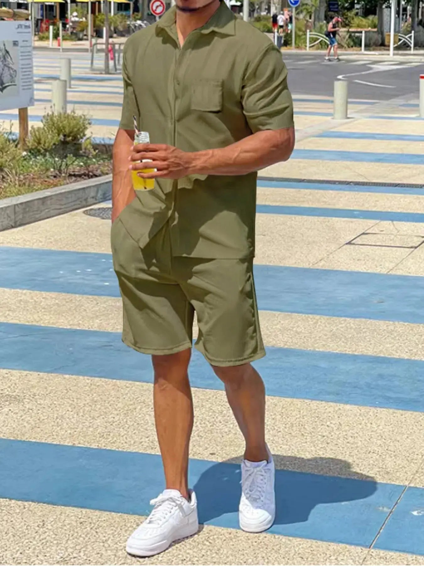 Men's Plus Size Button Up Shirt and Shorts Set - Fresh& Vintage