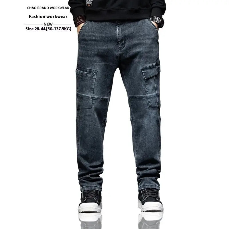 Men's Hip Hop Retro Multi-Pocket Denim Pants