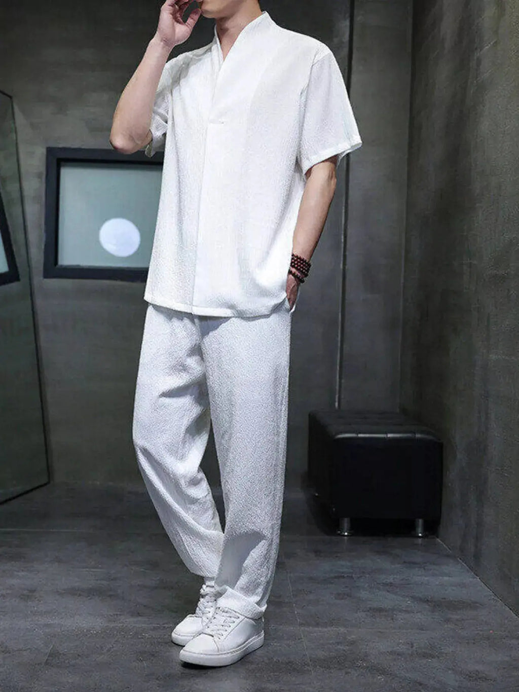 Men's 2-Piece Cotton Short Sleeve T-Shirt & Pants Set Plus Size Trendsi