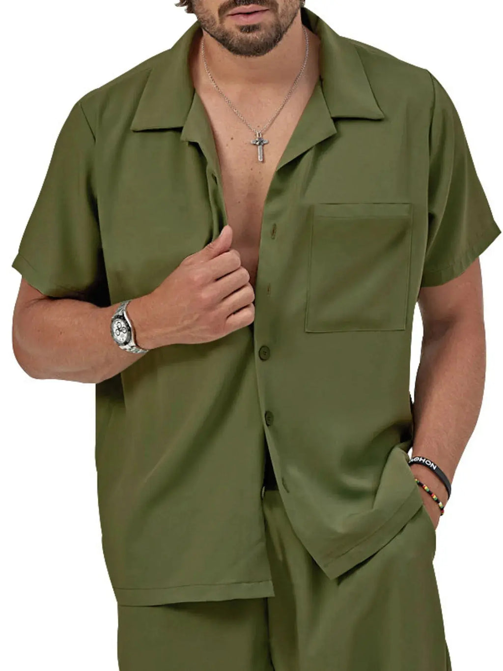 Men's 2-Piece Short Sleeve Shirt & Shorts Set Plus Size Trendsi