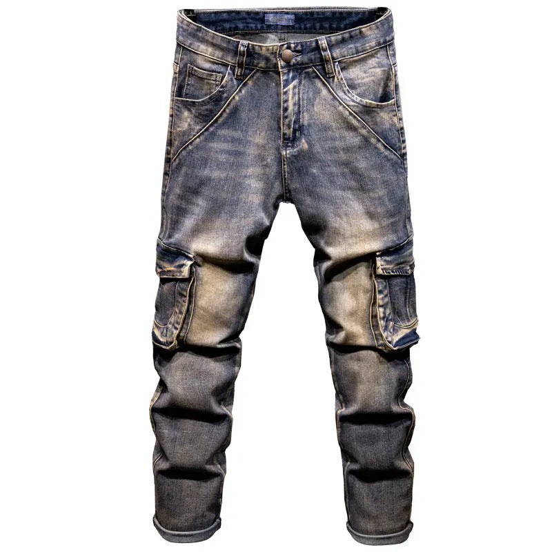 Men's Hip Hop Retro Multi-Pocket Denim Pants