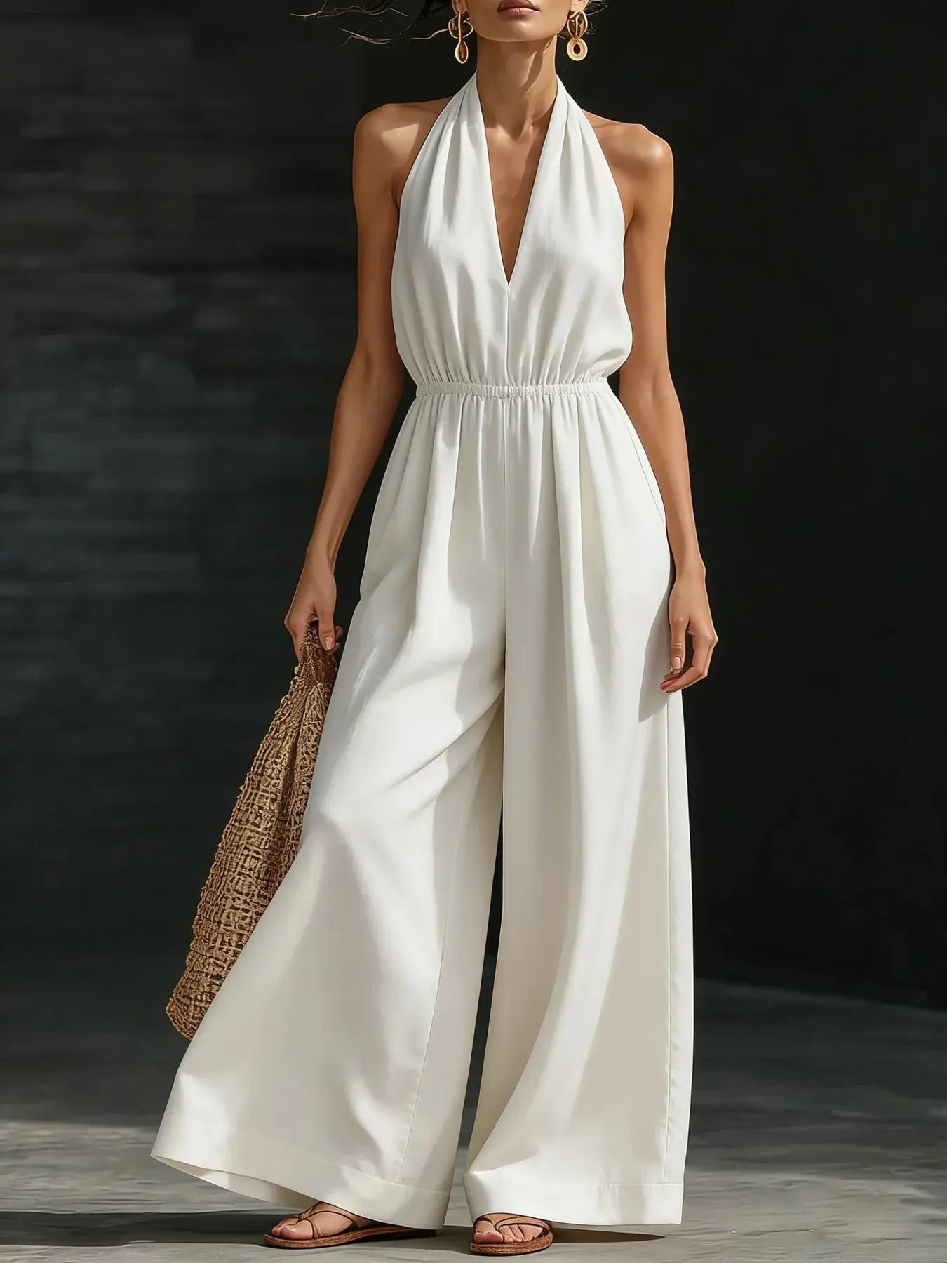 V-neck Halter Jumpsuit For Women - Fresh& Vintage