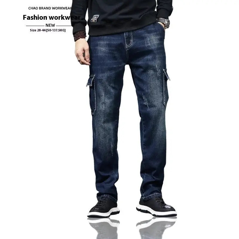 Men's Hip Hop Retro Multi-Pocket Denim Pants