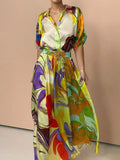Printed Button Up Shirt and Skirt Set Trendsi
