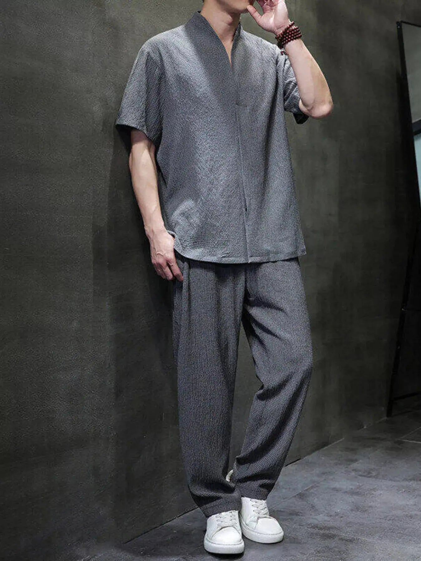 Men's 2-Piece Cotton Short Sleeve T-Shirt & Pants Set Plus Size Trendsi
