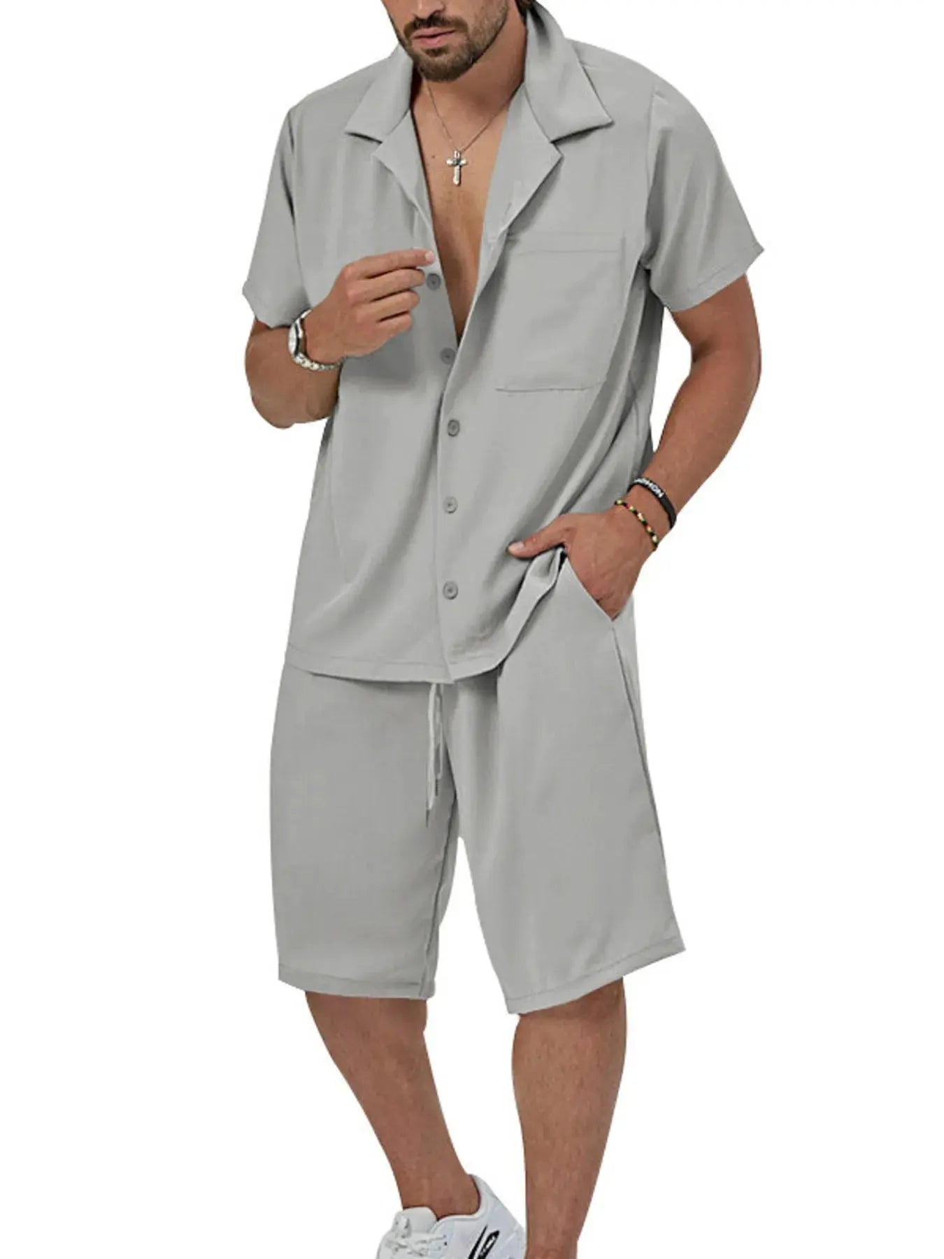 Men's 2-Piece Short Sleeve Shirt & Shorts Set Plus Size Trendsi