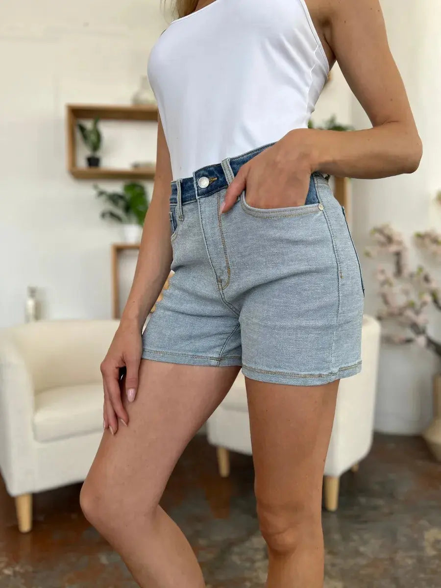 Judy Blue Shorts Full Size Color Block Denim Trendsi