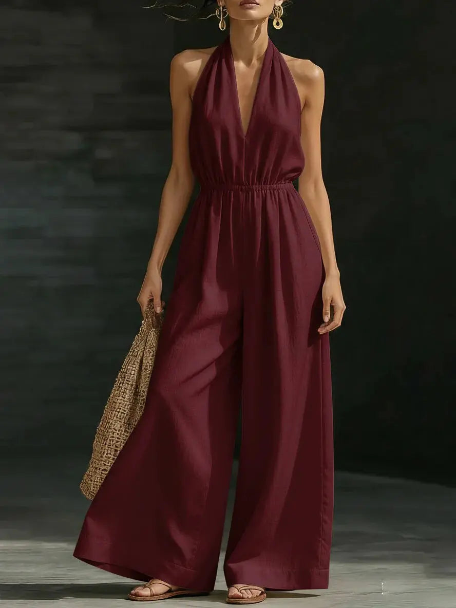 V-neck Halter Jumpsuit For Women - Fresh& Vintage