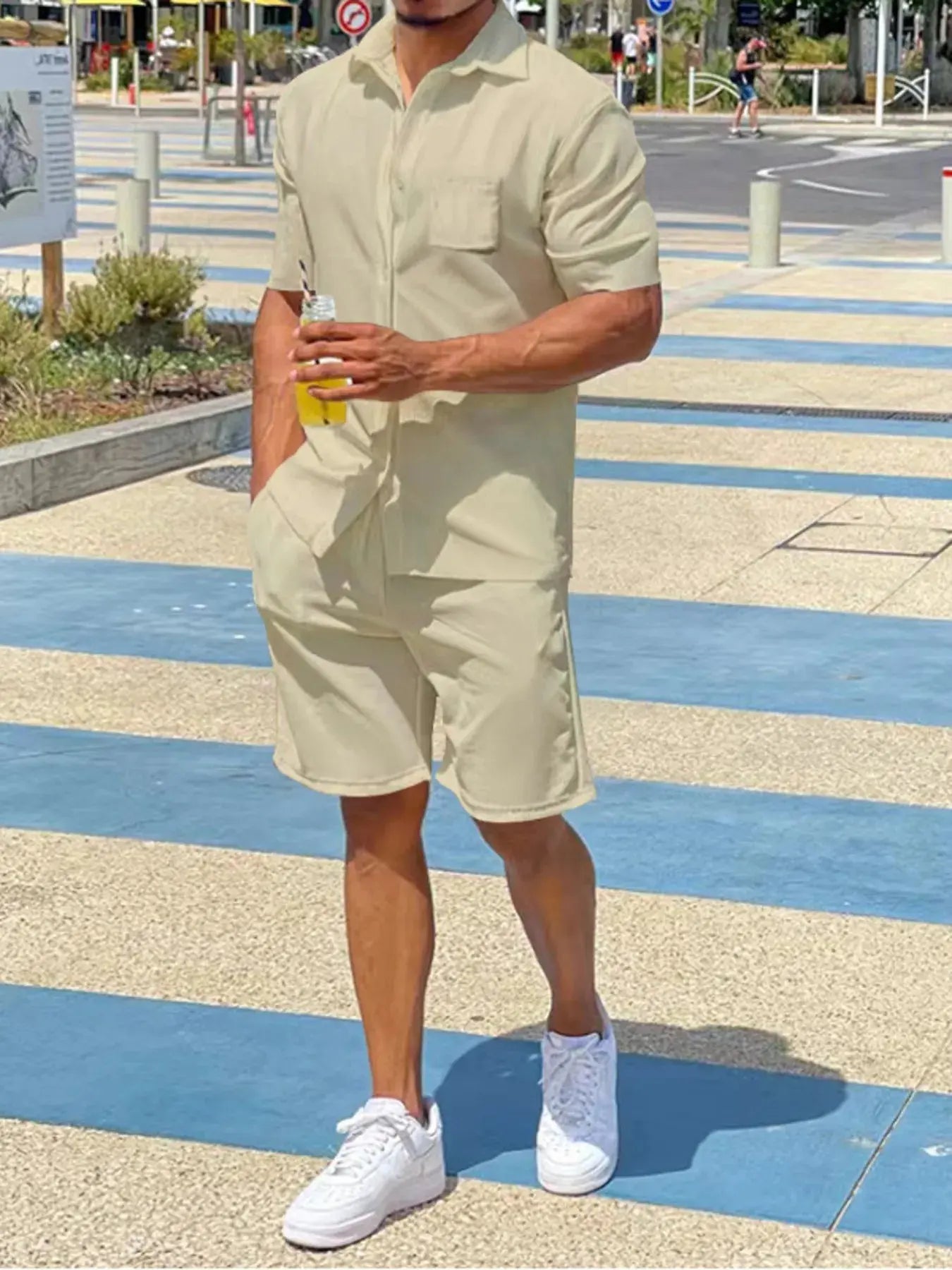 Men's Plus Size Button Up Shirt and Shorts Set - Fresh& Vintage