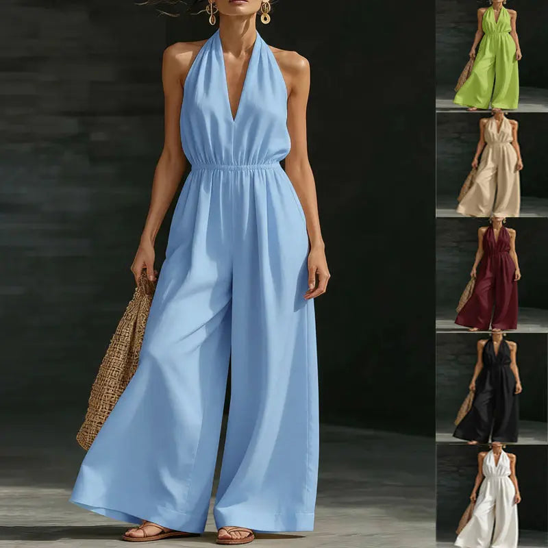 V-neck Halter Jumpsuit For Women - Fresh& Vintage