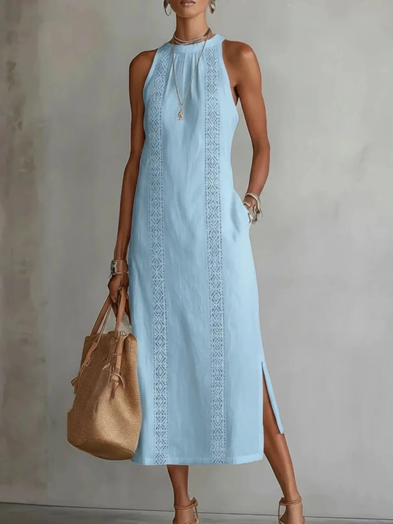 Robe midi sans manches poches discrètes fente latérale femme – Fresh & Vintage