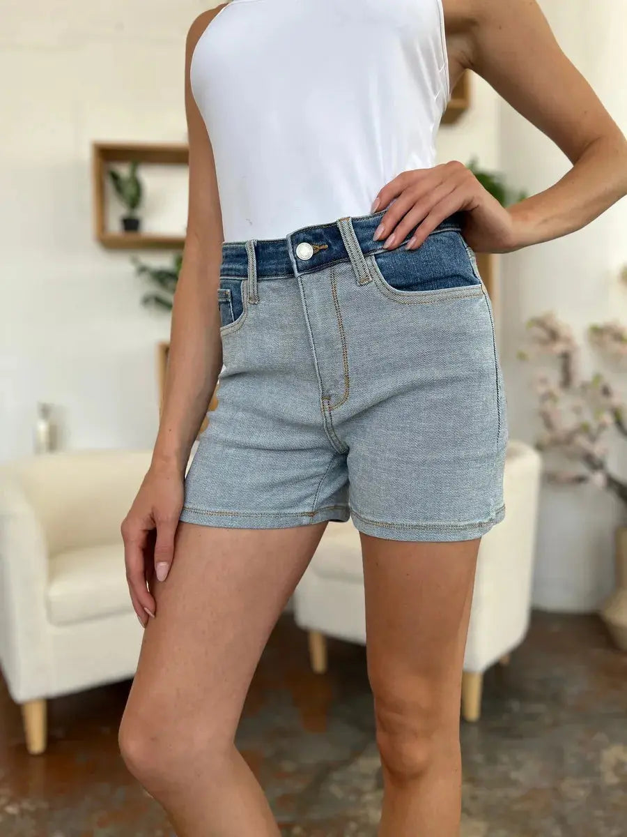 Judy Blue Shorts Full Size Color Block Denim Trendsi