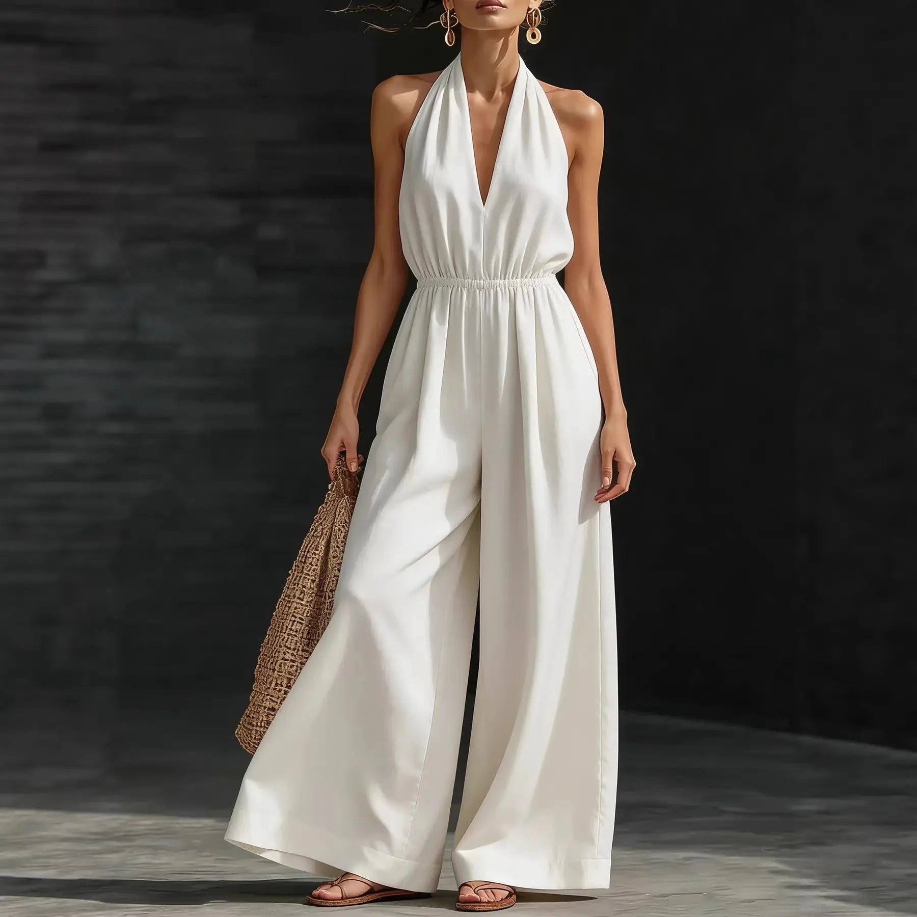V-neck Halter Jumpsuit For Women - Fresh& Vintage