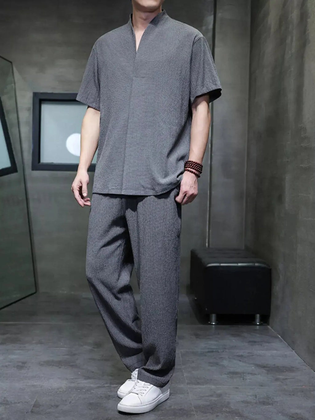 Men's 2-Piece Cotton Short Sleeve T-Shirt & Pants Set Plus Size Trendsi