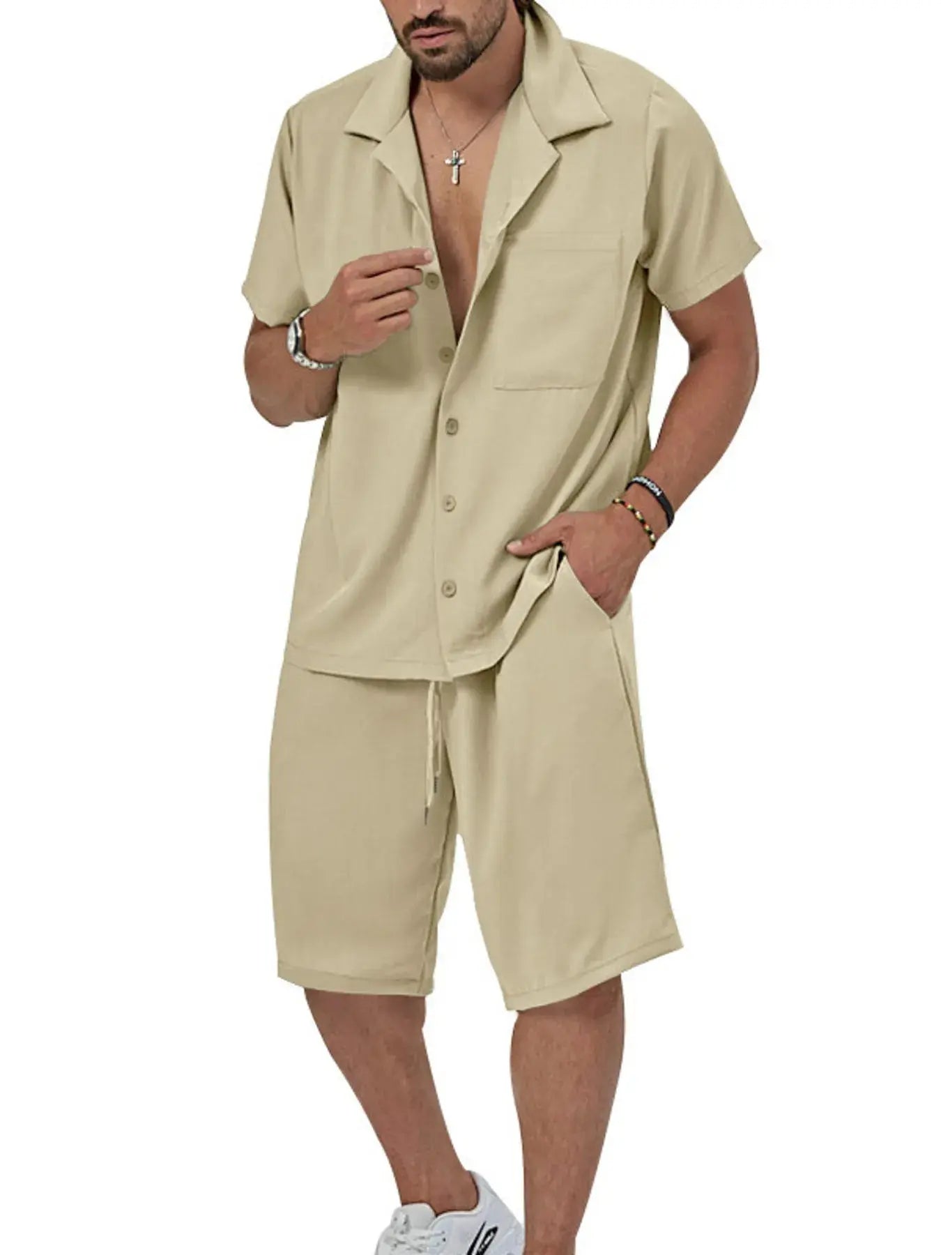 Men's 2-Piece Short Sleeve Shirt & Shorts Set Plus Size Trendsi