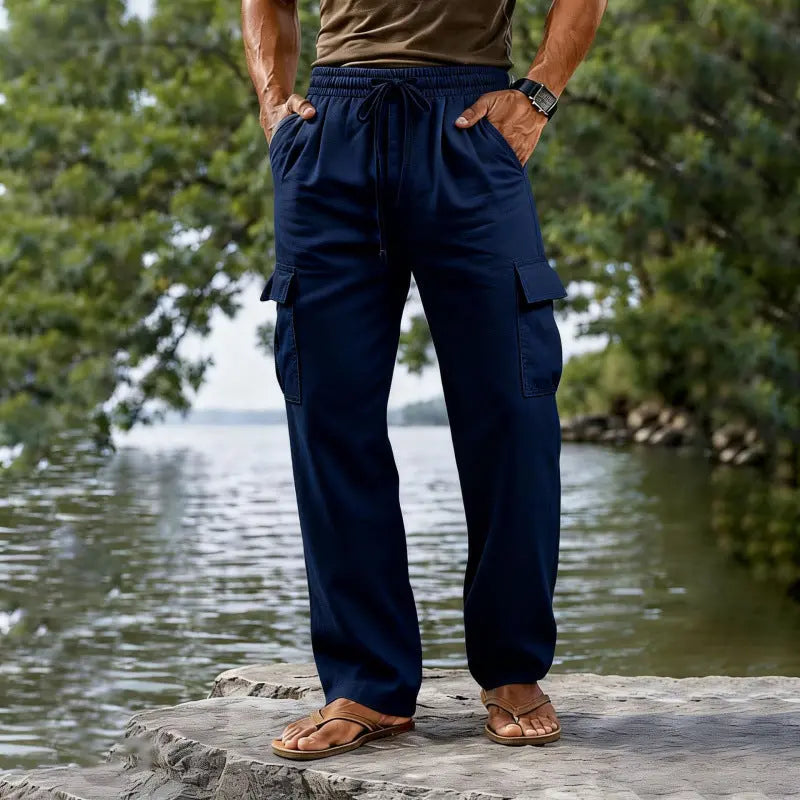 Men's Cotton-Linen Drawstring Casual Pants